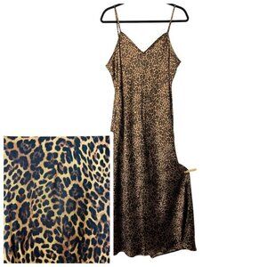 NEW Gap Sleeveless Satin Midi Slip Dress Womens L All Over Leopard Animal Slinky